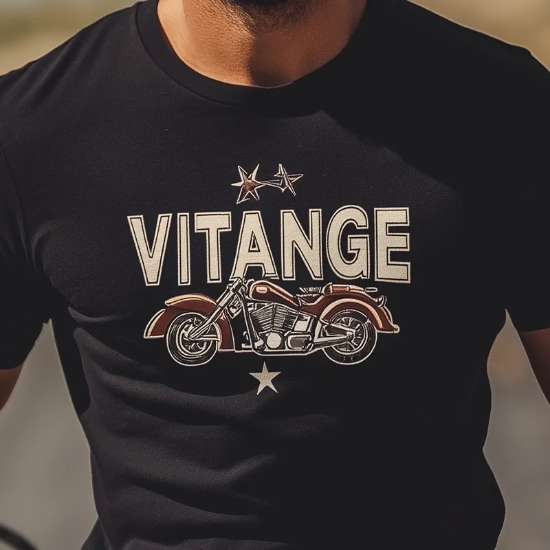 Men's Summer Fashion Personality Tough Style Retro Motorcycle Print Pattern Cotton Blend Slim Short-sleeved T-shirt MTA2666E3K sold by Manly product image thumbnail 4