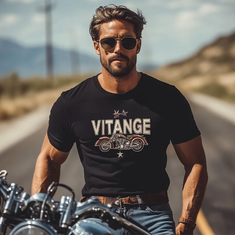 Men's Summer Fashion Personality Tough Style Retro Motorcycle Print Pattern Cotton Blend Slim Short-sleeved T-shirt MTA2666E3K sold by Manly product image thumbnail 3