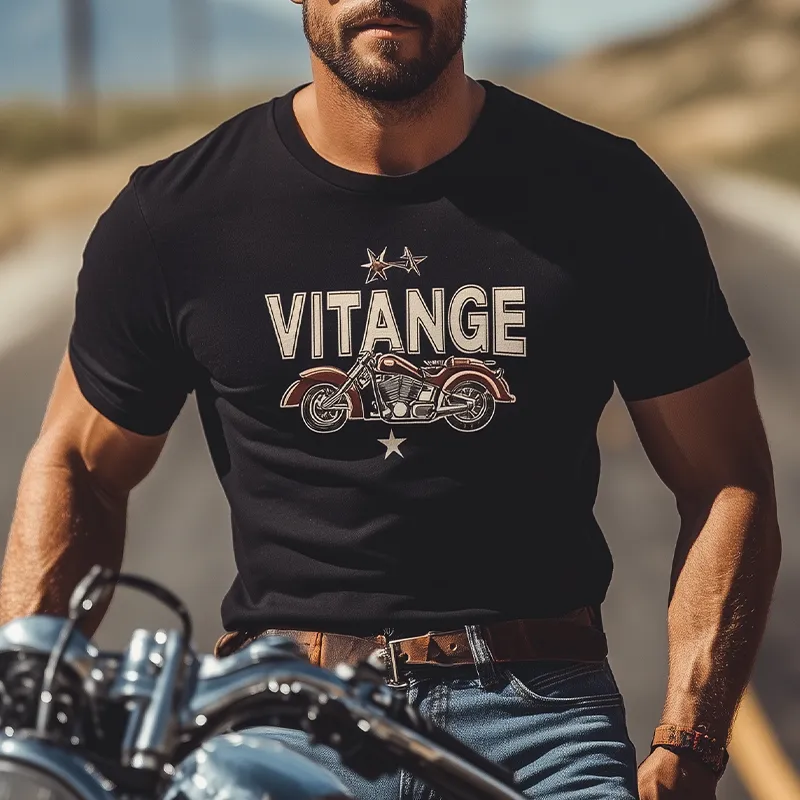 Men's Summer Fashion Personality Tough Style Retro Motorcycle Print Pattern Cotton Blend Slim Short-sleeved T-shirt MTA2666E3K sold by Manly product image thumbnail 2