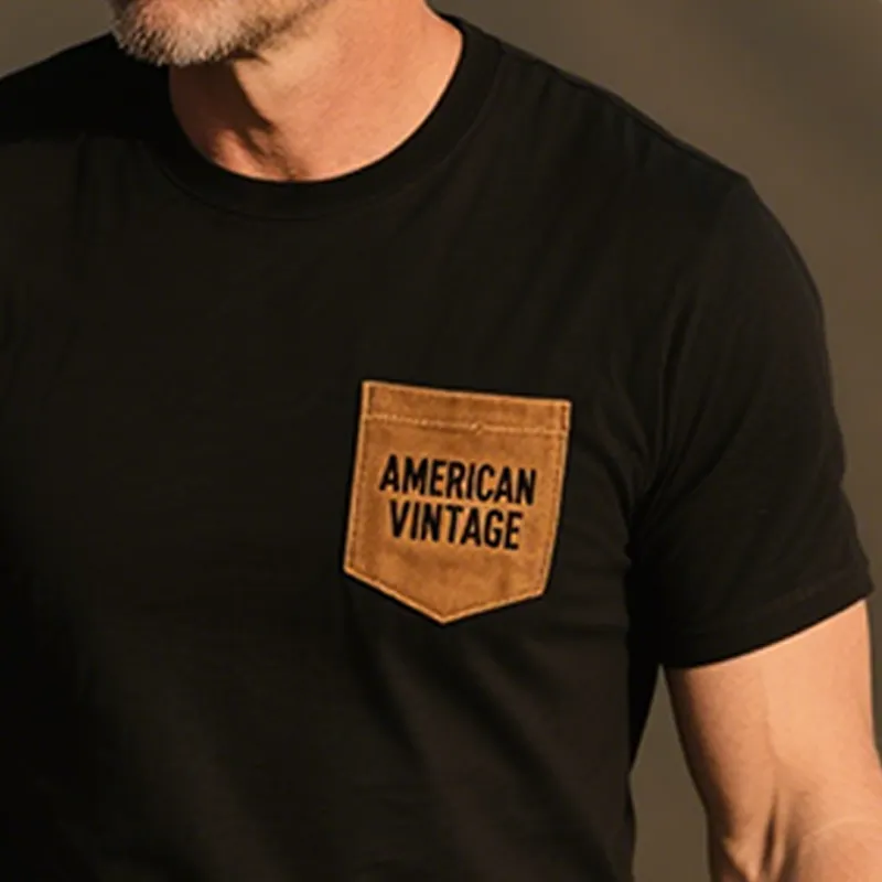 Men's Summer Fashion Casual American Retro Cotton Blended Pocket Stitching Suede Pocket Letter Embroidery Short-sleeved T-shirt MTA2428E4K sold by Manly product image thumbnail 4