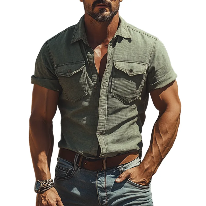 Men's Summer Classic Fashion Personality Tough Guy Style Waffle Slim Short-sleeved Shirt MTA2656E4K sold by Manly
