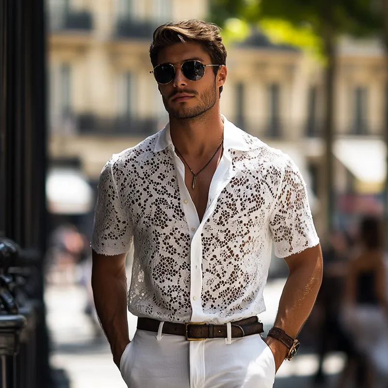Men's Fashion Loose Lace Lapel Short Sleeve Casual Shirt MTA2659E3Z sold by Manly product image thumbnail 4