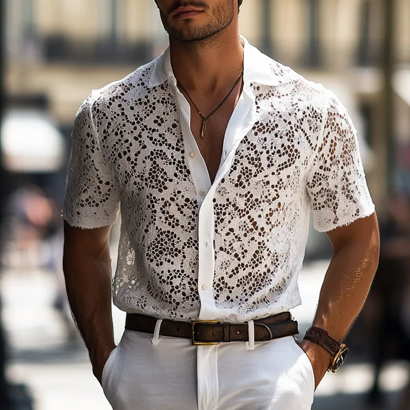 Men's Fashion Loose Lace Lapel Short Sleeve Casual Shirt MTA2659E3Z sold by Manly product image thumbnail 2