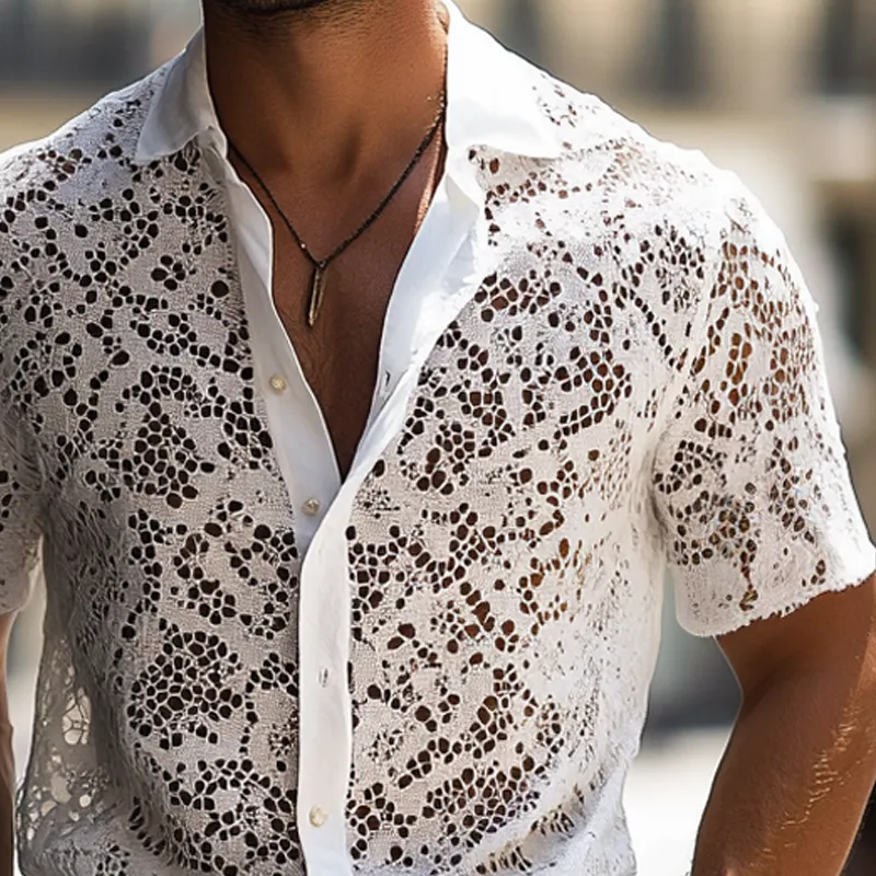 Men's Fashion Loose Lace Lapel Short Sleeve Casual Shirt MTA2659E3Z sold by Manly product image thumbnail 3
