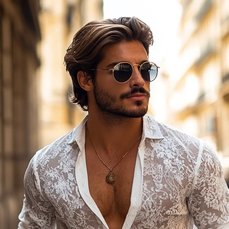 Men's Fashion Lace Lapel Long Sleeve Casual Shirt MTA2631E0Z sold by Manly product image thumbnail 3