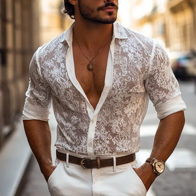 Men's Fashion Lace Lapel Long Sleeve Casual Shirt MTA2631E0Z sold by Manly product image thumbnail 2