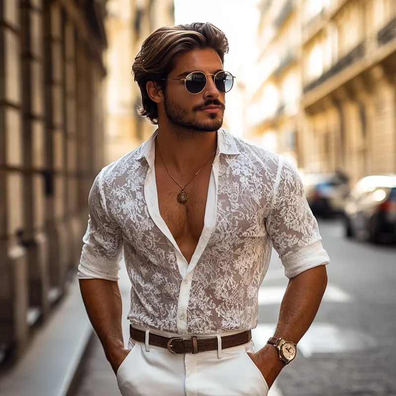 Men's Fashion Lace Lapel Long Sleeve Casual Shirt MTA2631E0Z sold by Manly product image thumbnail 4