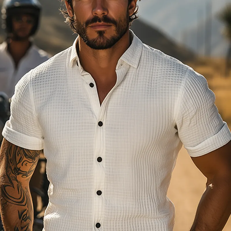 Men's Summer Fashion Casual Tough Guy Style Waffle Slim Short Sleeve Shirt MTA2670E0K sold by Manly product image thumbnail 4