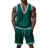 Men's Casual Colorblock Cotton V-Neck Tank Top Elastic Waist Shorts Sports Set MTA2659E1M sold by Manly