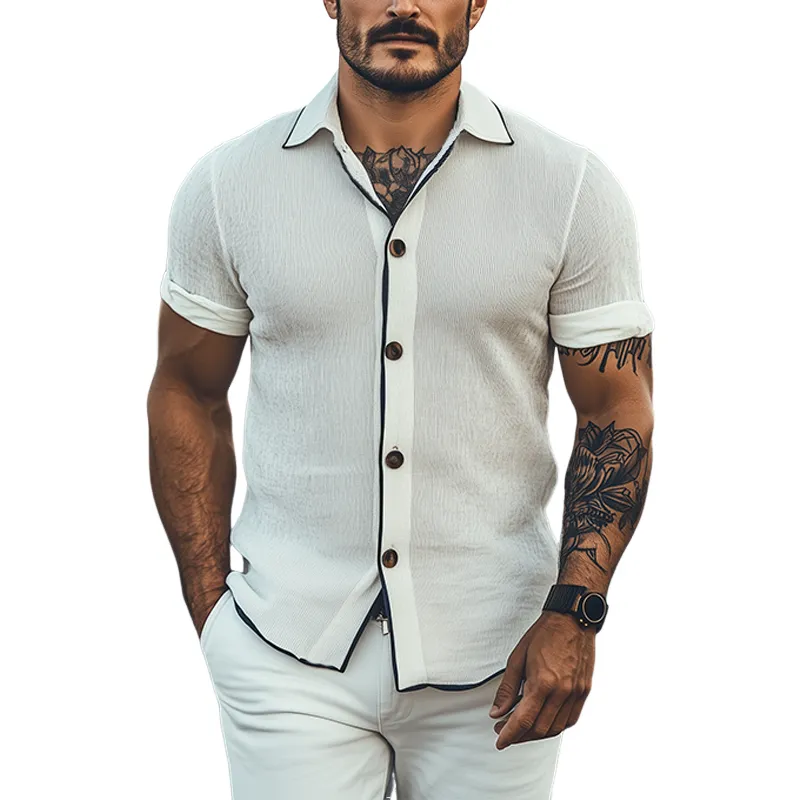 Men's Summer Fashion Casual Tough Guy Style Knitted Slim Short-sleeved Shirt MTA2468E2K sold by Manly