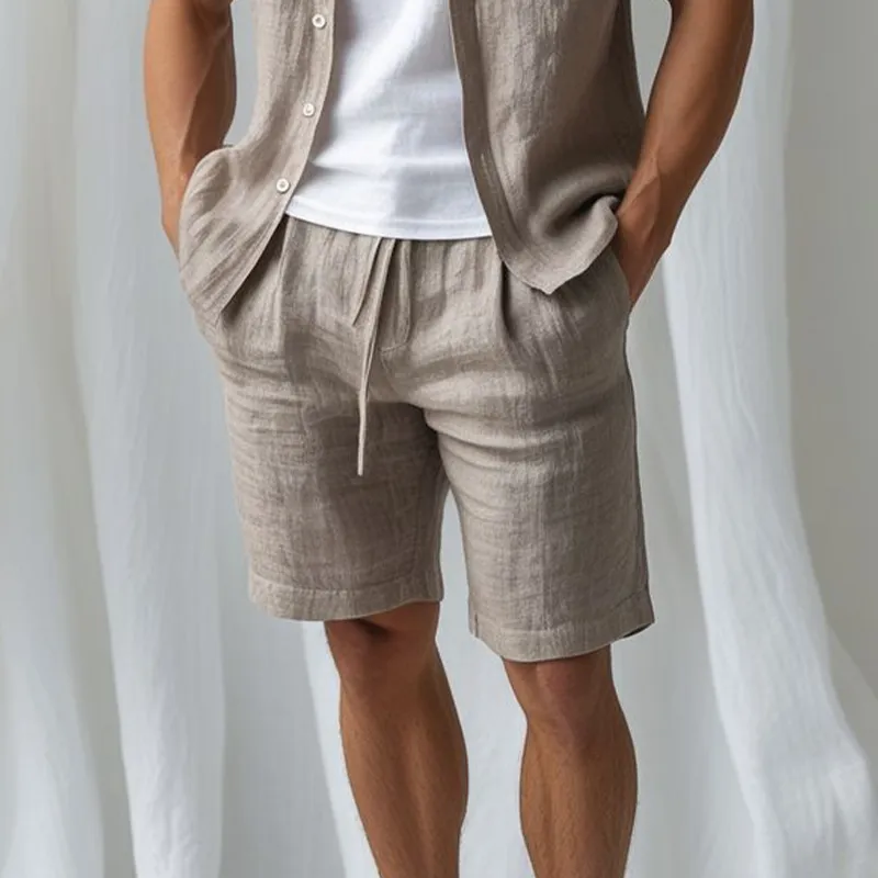 Men's Summer Fashion Casual Daily Cotton And Linen Short-sleeved Shirt Loose Shorts Set MTA2653E3K sold by Manly product image thumbnail 3