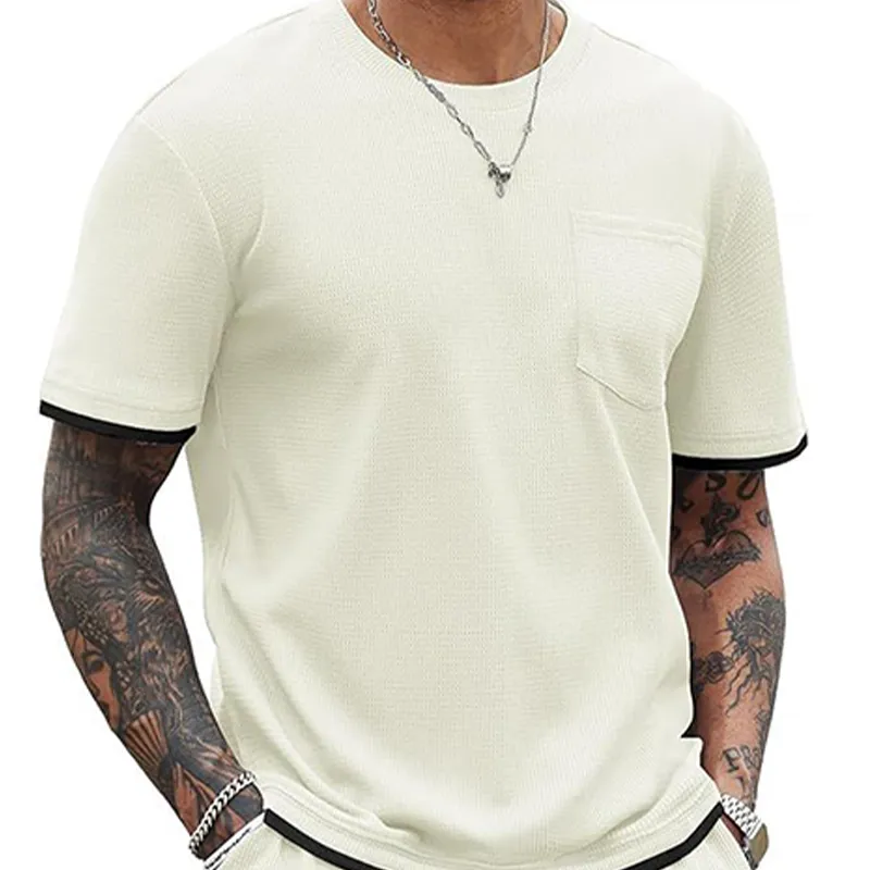 Men's Summer Fashion Casual Waffle Short-sleeved T-shirt Loose Shorts Set MTA2613E8K sold by Manly product image thumbnail 3