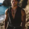 Men's Summer Fashion Leisure Vacation Sexy Deep V Neck Cotton And Linen Jumpsuit (Without Belt) MTA2698E5K sold by Manly