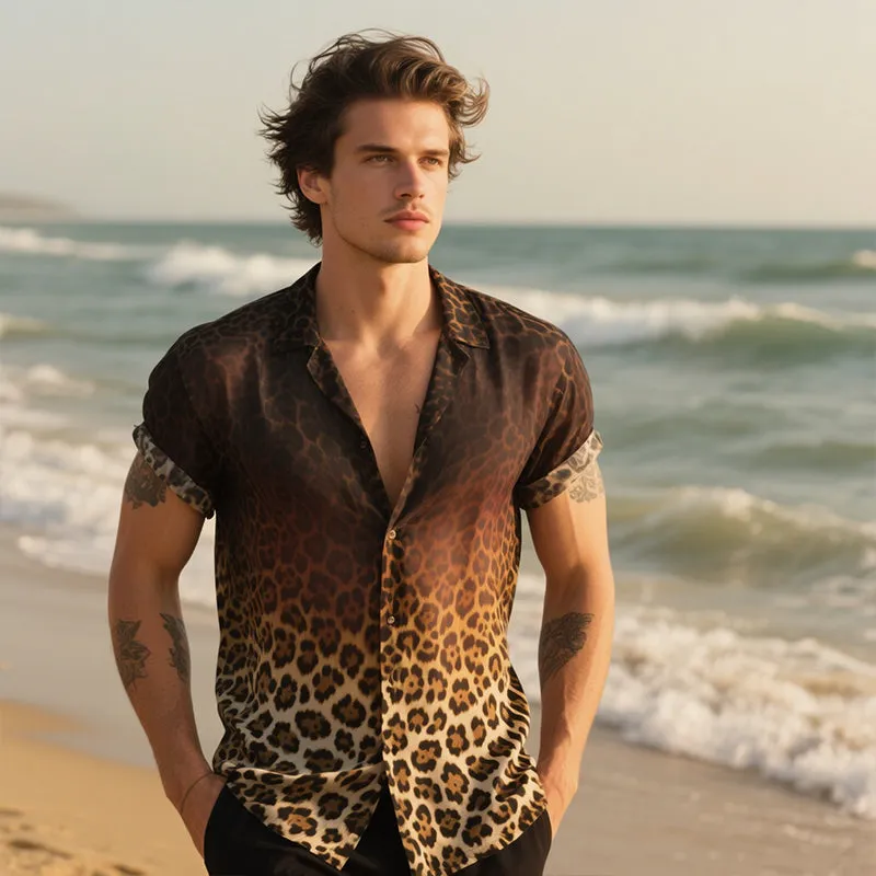 Men's Retro Casual Gradient Leopard Print Lapel Short Sleeve Shirt MTA2382E5TO sold by Manly product image thumbnail 4