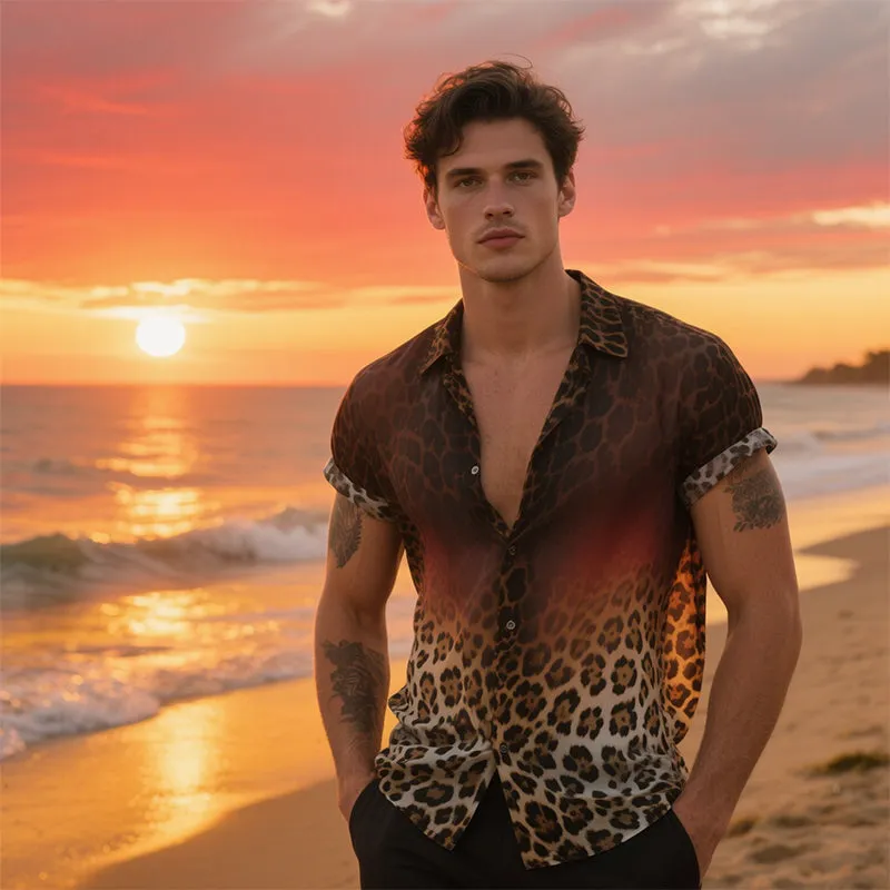 Men's Retro Casual Gradient Leopard Print Lapel Short Sleeve Shirt MTA2382E5TO sold by Manly product image thumbnail 3