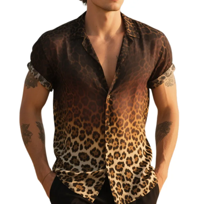 Men's Retro Casual Gradient Leopard Print Lapel Short Sleeve Shirt MTA2382E5TO sold by Manly