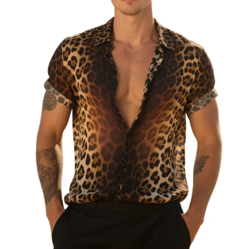 Men's Retro Casual Gradient Leopard Print Lapel Short Sleeve Shirt MTA2388E0TO sold by Manly