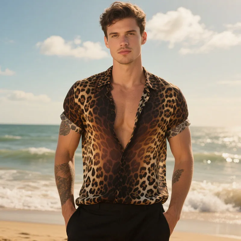 Men's Retro Casual Gradient Leopard Print Lapel Short Sleeve Shirt MTA2388E0TO sold by Manly product image thumbnail 3