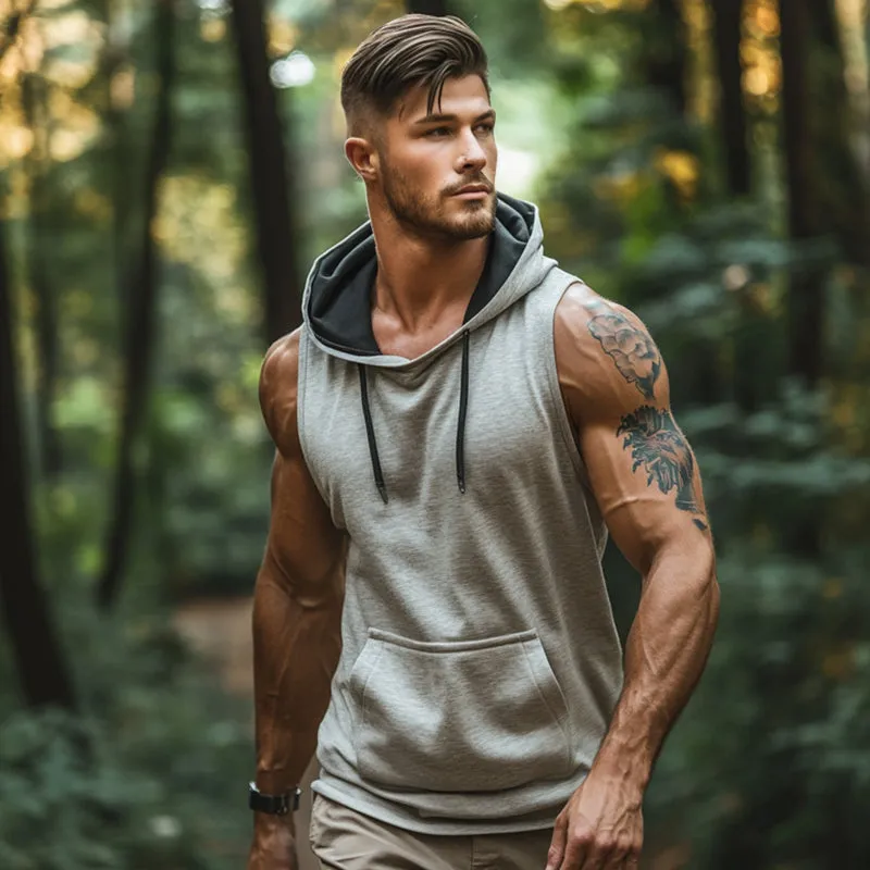 Men's Retro Casual Sports Hooded Tank Top MTA2176E9TO sold by Manly product image thumbnail 3