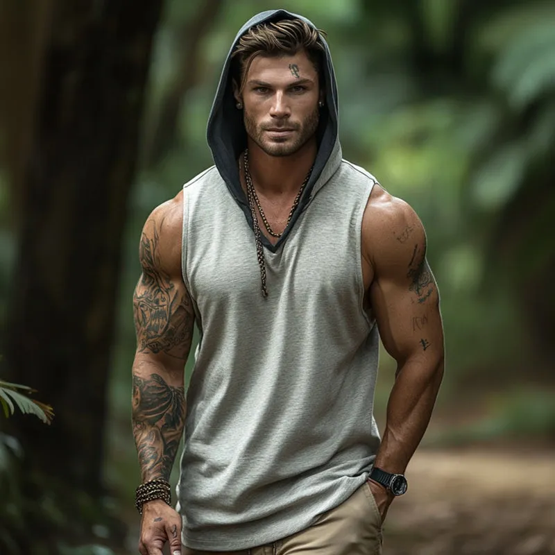 Men's Retro Casual Sports Hooded Tank Top MTA2167E6TO sold by Manly product image thumbnail 2