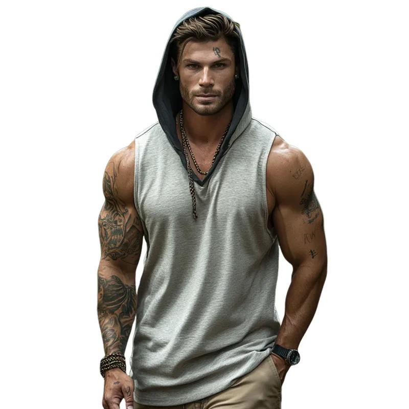 Men's Retro Casual Sports Hooded Tank Top MTA2167E6TO sold by Manly