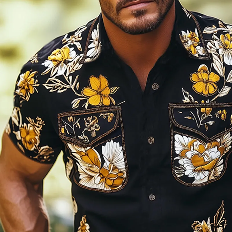 Men's Summer Floral Print Button Short Sleeve T-Shirt MTA2628E4U sold by Manly product image thumbnail 3