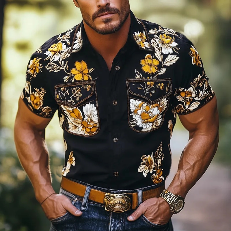 Men's Summer Floral Print Button Short Sleeve T-Shirt MTA2628E4U sold by Manly product image thumbnail 2