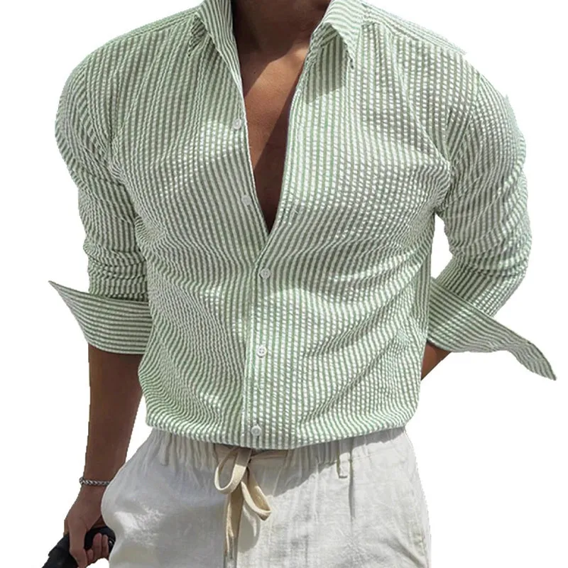 Men's Casual Striped Cotton Long Sleeve Lapel Shirt MTA2654E3X sold by Manly