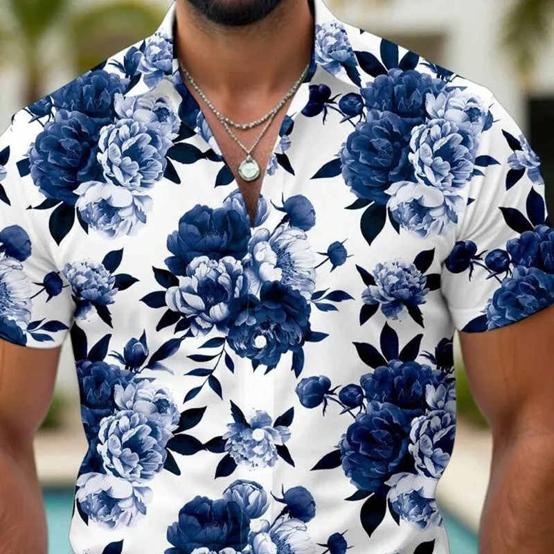 Men's Casual Floral Print Short Sleeve Lapel Shirt MTA2683E9X sold by Manly product image thumbnail 4