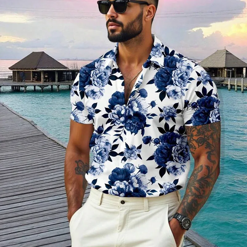 Men's Casual Floral Print Short Sleeve Lapel Shirt MTA2683E9X sold by Manly product image thumbnail 2