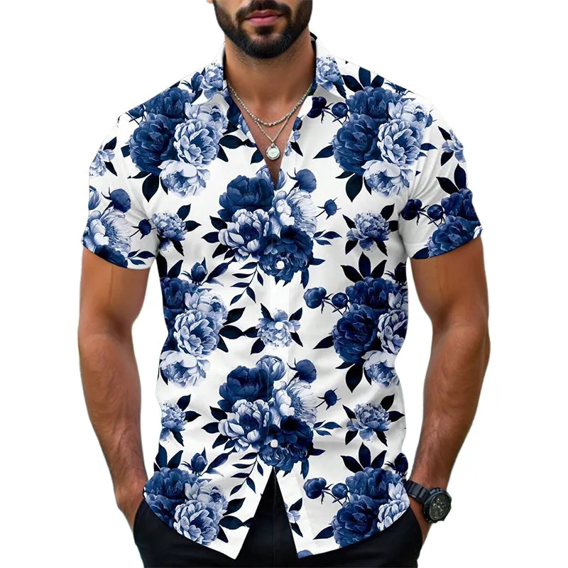 Men's Casual Floral Print Short Sleeve Lapel Shirt MTA2683E9X sold by Manly