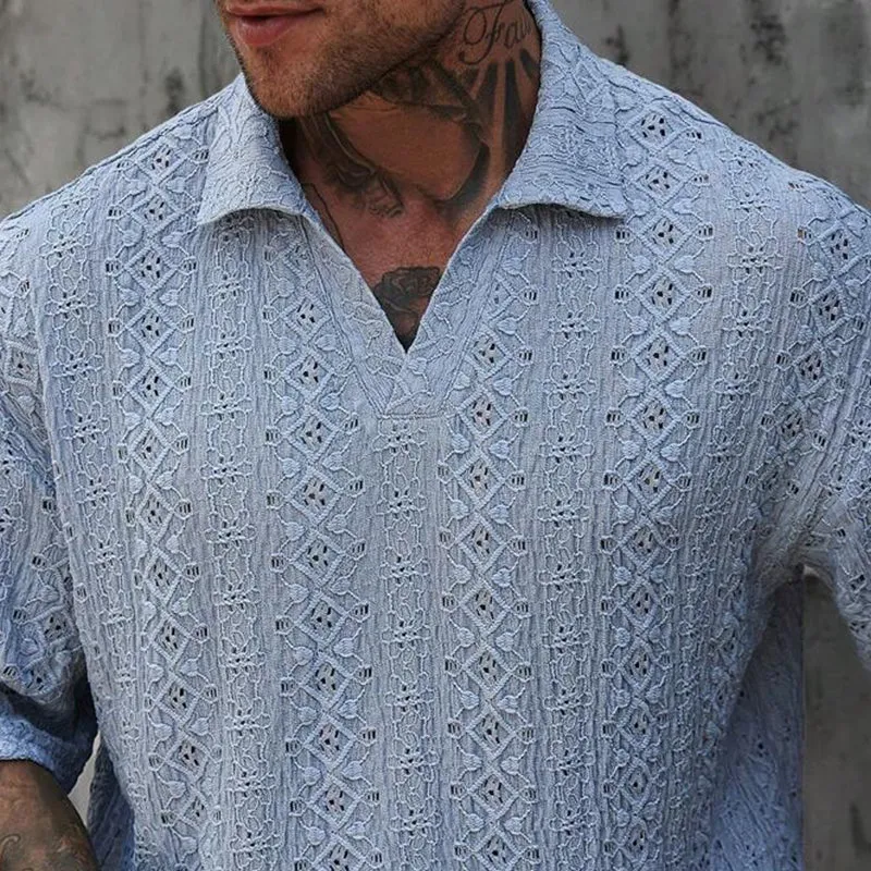 Men's Solid Color Textured Short-Sleeved Polo Shirt MTA2609E7X sold by Manly product image thumbnail 2