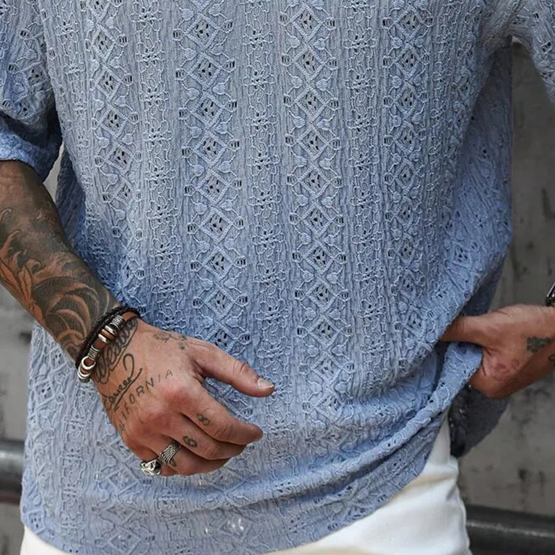 Men's Solid Color Textured Short-Sleeved Polo Shirt MTA2609E7X sold by Manly product image thumbnail 3