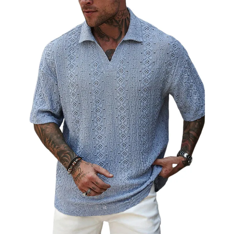 Men's Solid Color Textured Short-Sleeved Polo Shirt MTA2609E7X sold by Manly