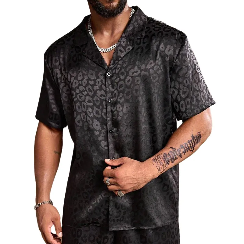 Men's Satin Leopard Print Short Sleeve Lapel Shirt MTA2606E8X sold by Manly