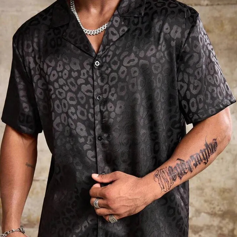 Men's Satin Leopard Print Short Sleeve Lapel Shirt MTA2606E8X sold by Manly product image thumbnail 2
