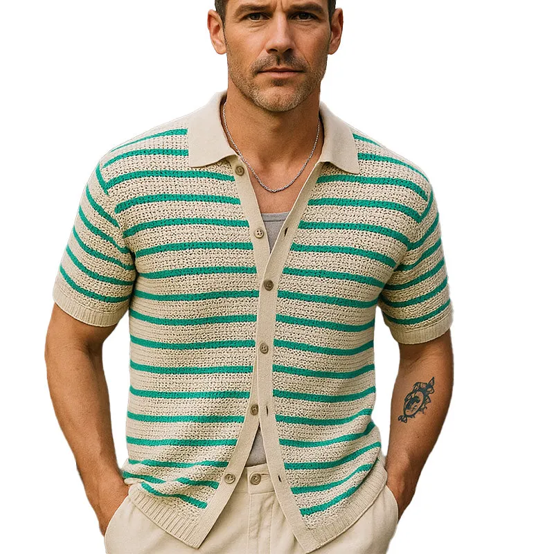 Men's Summer Fashion Cool Silk Knitted Hollow Short Sleeve Shirt MTA2659E3P sold by Manly