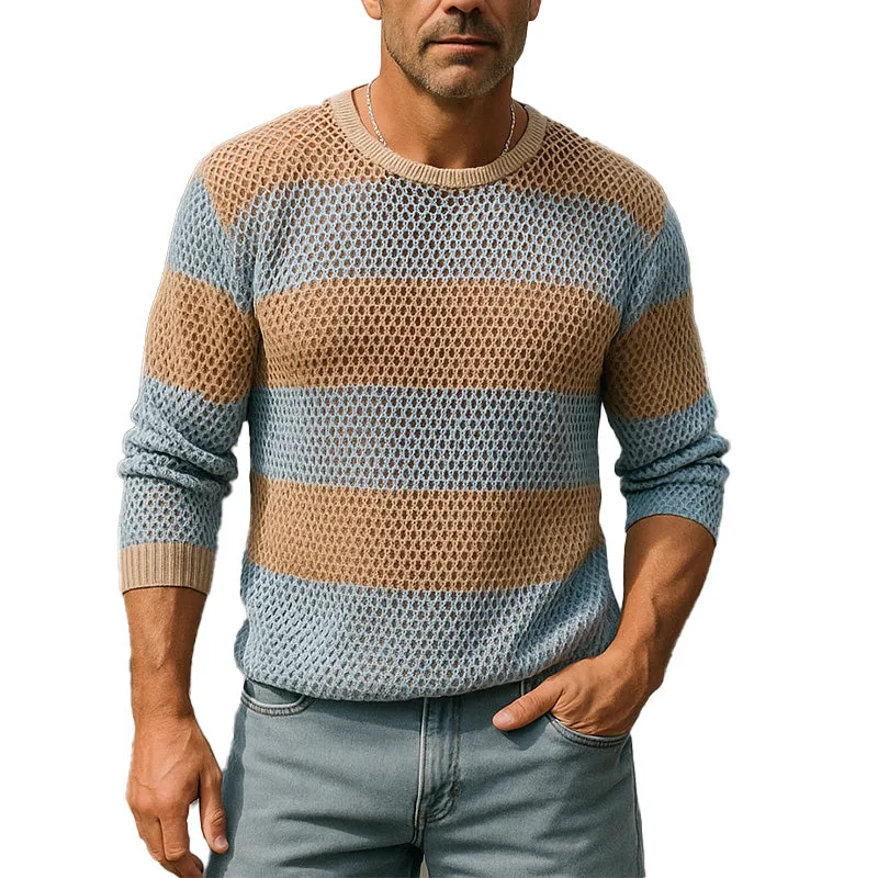 Men's Summer Fashion Breathable Ice-Cool Silk Knitted Hollow Long-Sleeved T-Shirt MTA2695E0P sold by Manly