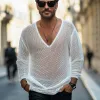 Men's Summer Fashion Breathable Hollow Knitted Mesh Long Sleeve T-shirt MTA2479E7P sold by Manly