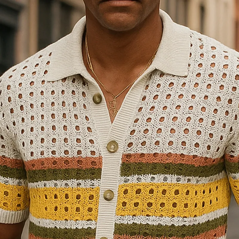 Men's Summer Breathable Hollow Ice-Cool Silk Knitted Short-Sleeved Casual Shirt MTA2405E8P sold by Manly product image thumbnail 3