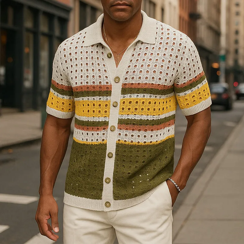 Men's Summer Breathable Hollow Ice-Cool Silk Knitted Short-Sleeved Casual Shirt MTA2405E8P sold by Manly product image thumbnail 2