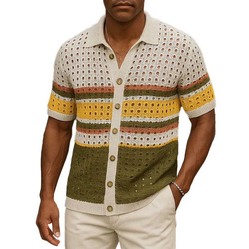Men's Summer Breathable Hollow Ice-Cool Silk Knitted Short-Sleeved Casual Shirt MTA2405E8P sold by Manly