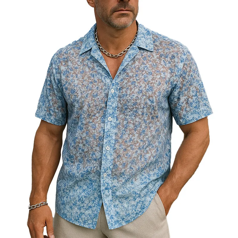 Men's Summer Vacation Breathable Organza Printed Short Sleeve Shirt MTA2646E5P sold by Manly