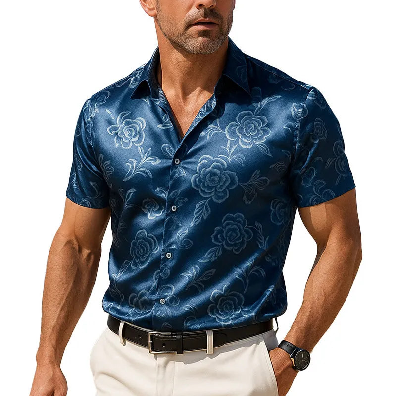 Men's Summer Comfort Simple Printed Satin Short Sleeve Shirt MTA2685E0P sold by Manly