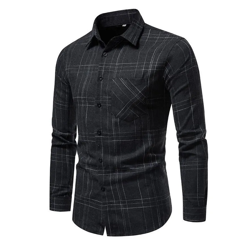 Men's Plaid Long Sleeve Shirt Simple Lapel Shirt 77199736X sold by Manly product image thumbnail 2