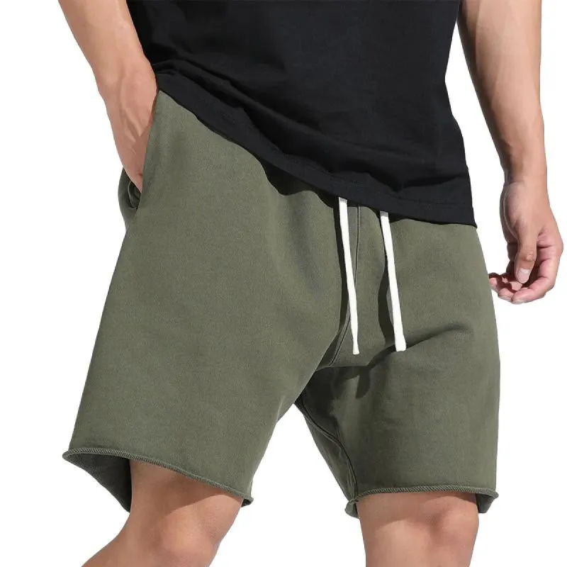 Men's Cotton Versatile Loose-fitting Raw Edge Sports Shorts 52153761X sold by Manly