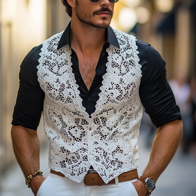 Men's Solid Lace V Neck Single Breasted Casual Vest MTA2962E0Z sold by Manly product image thumbnail 2