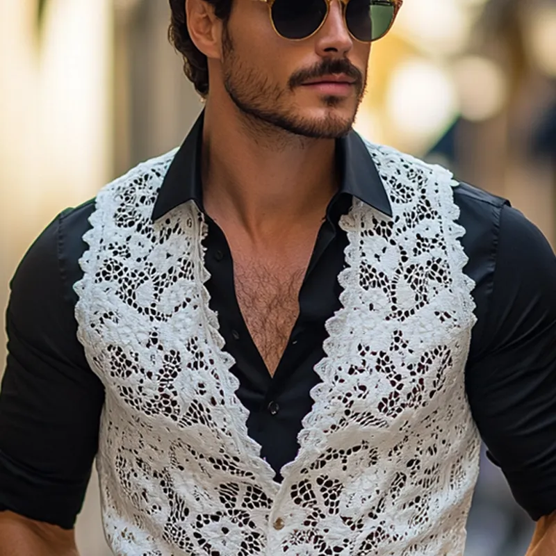 Men's Solid Lace V Neck Single Breasted Casual Vest MTA2962E0Z sold by Manly product image thumbnail 4