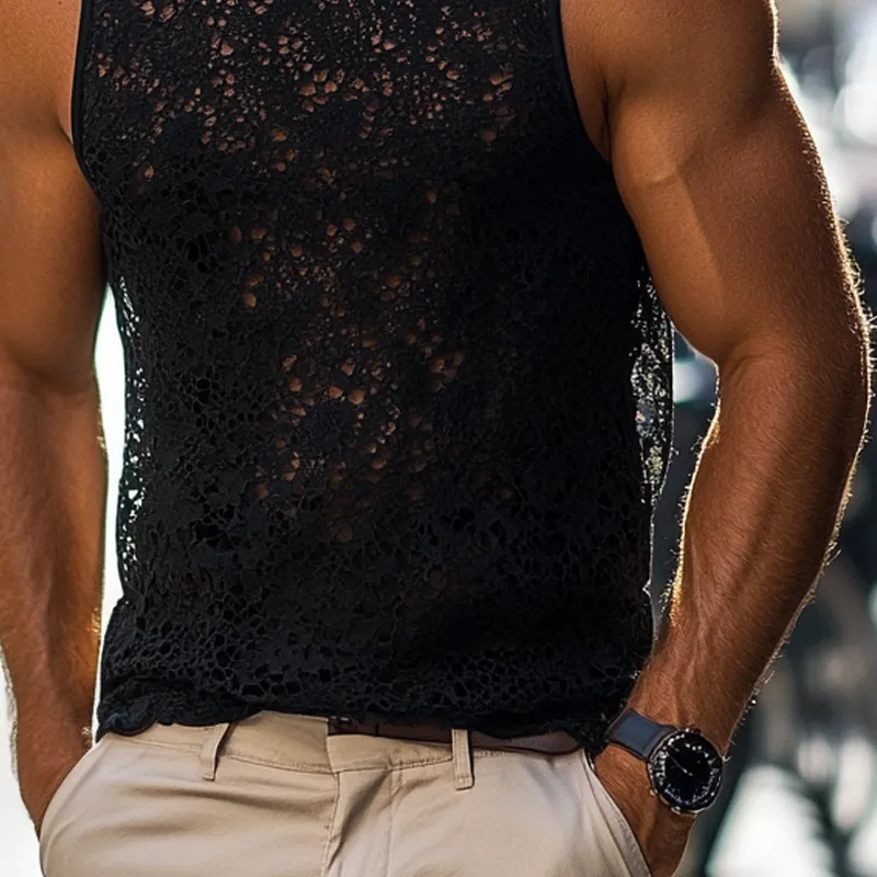 Men's Solid Lace Round Neck Sleeveless Tank Top MTA2935E4Z sold by Manly product image thumbnail 3