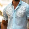 Men's Floral Embroidered Lapel Short Sleeve Shirt MTA2918E0Z sold by Manly